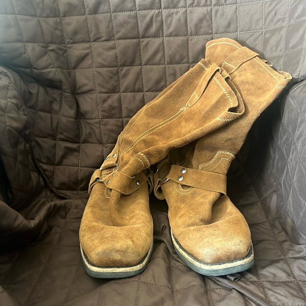 BROTHERS AND SONS MEN'S PULL-ON ROUGHOUT MOTORCYCLE BOOTS - SQUARE TOE
